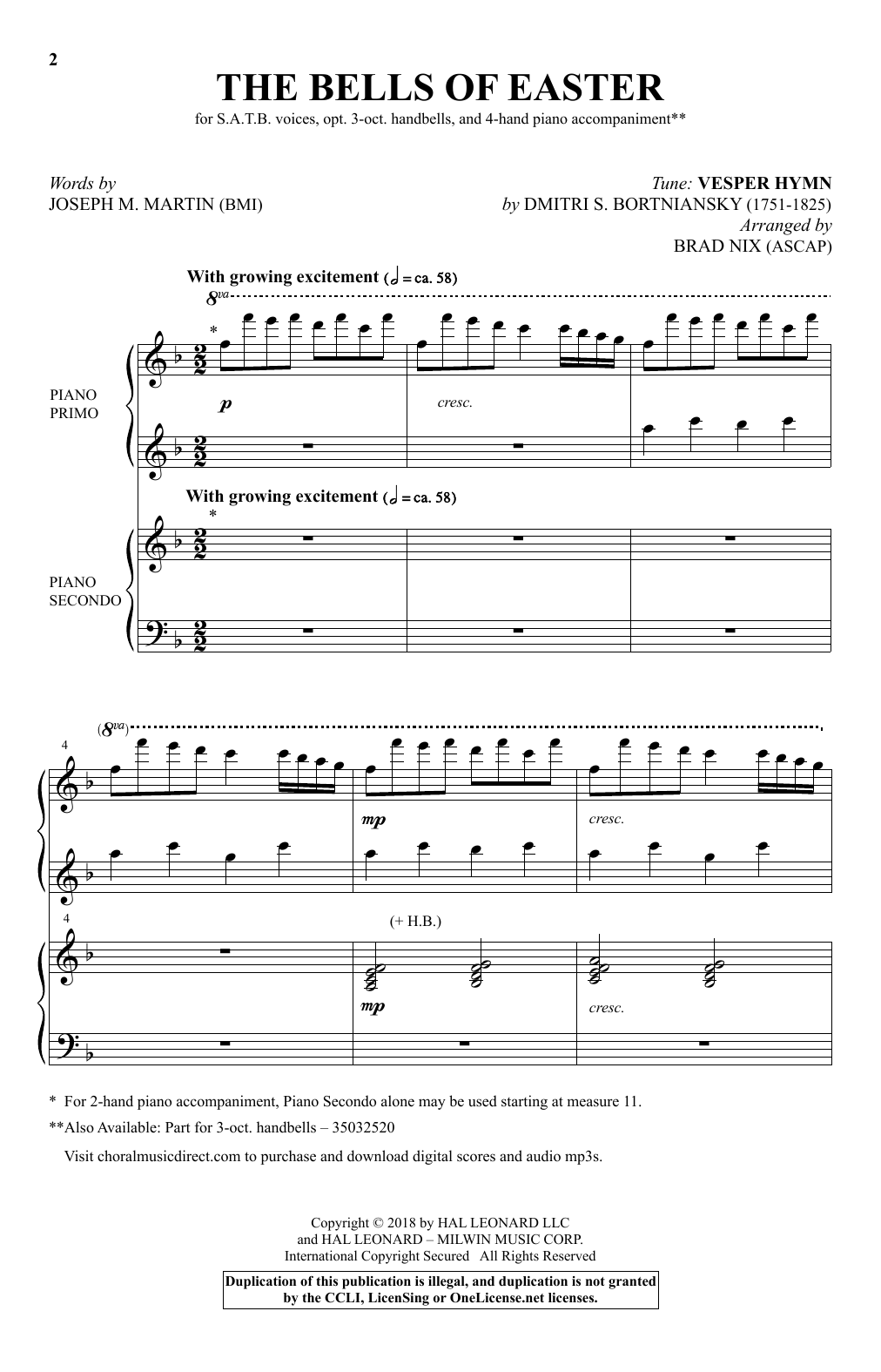 Joseph M. Martin The Bells Of Easter (arr. Brad Nix) Sheet Music Notes & Chords for Choral - Download or Print PDF
