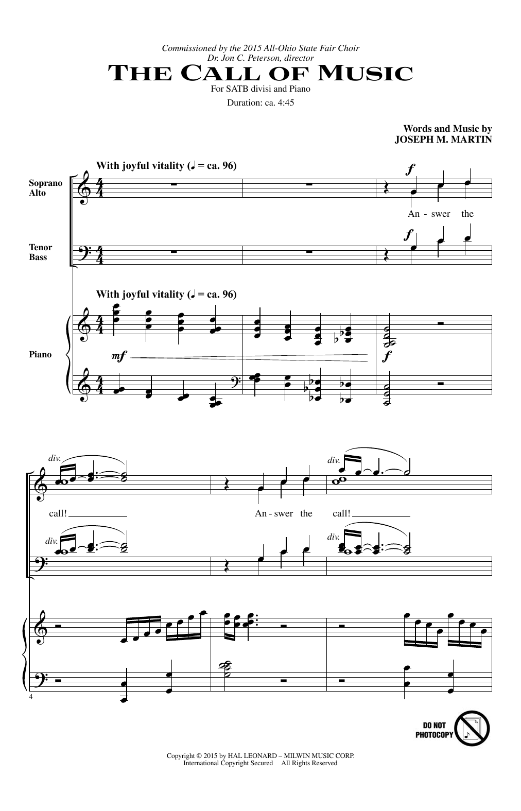 Joseph M. Martin The Call Of Music Sheet Music Notes & Chords for SATB - Download or Print PDF