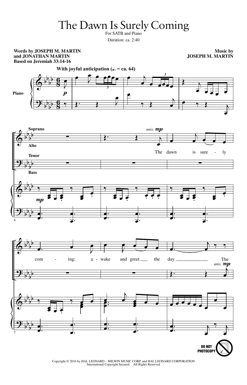 Joseph M. Martin The Dawn Is Surely Coming Sheet Music Notes & Chords for SATB - Download or Print PDF
