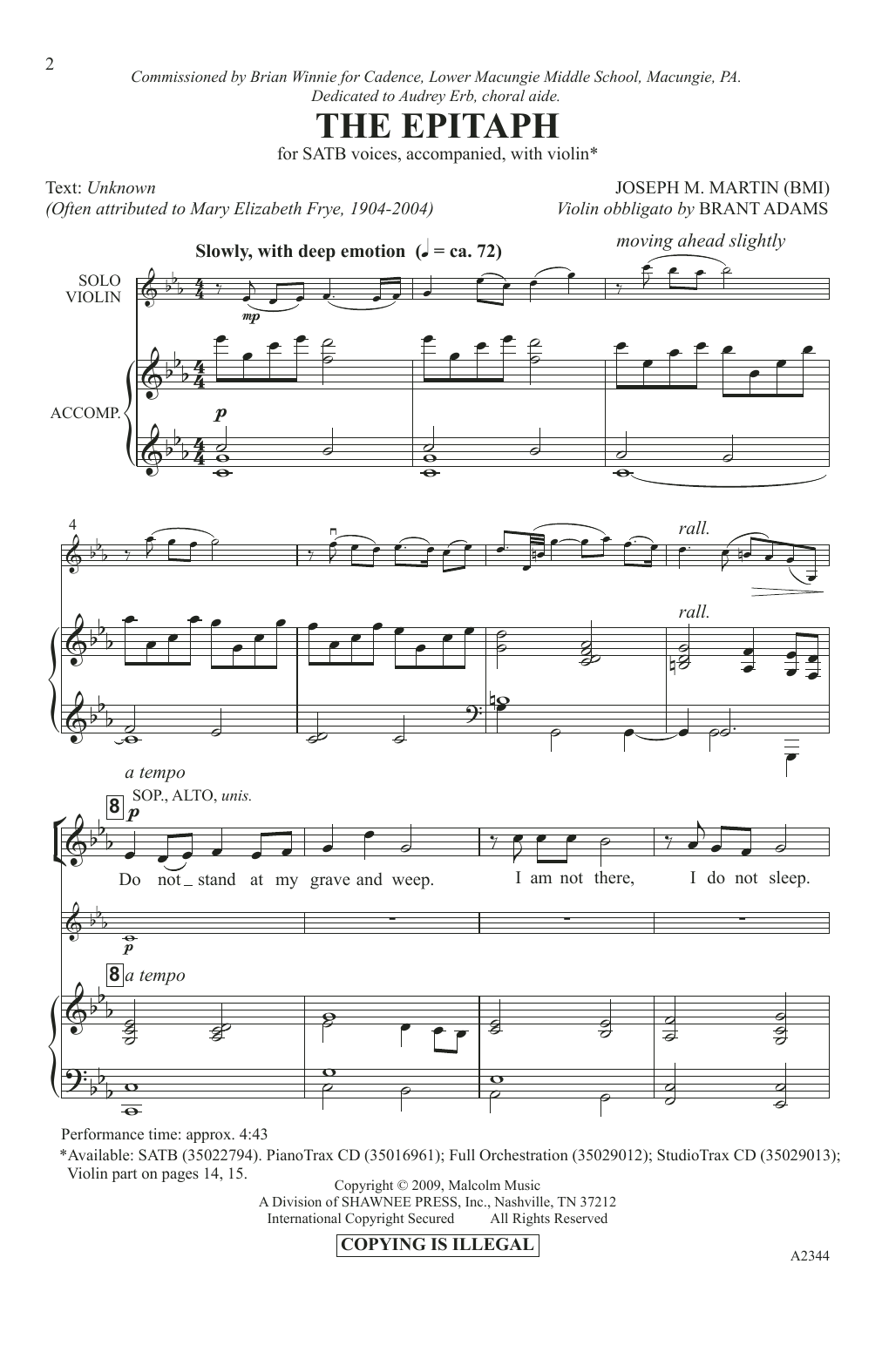 Joseph M. Martin The Epitaph Sheet Music Notes & Chords for SATB Choir - Download or Print PDF