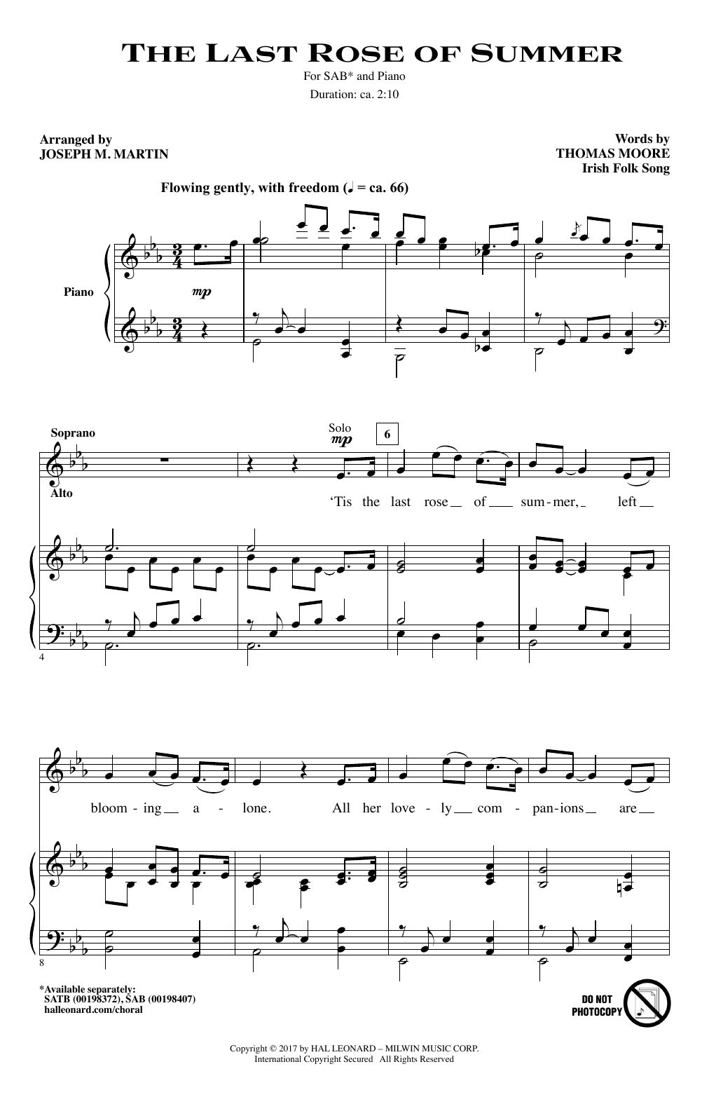 Joseph M. Martin The Last Rose Of Summer Sheet Music Notes & Chords for SATB - Download or Print PDF