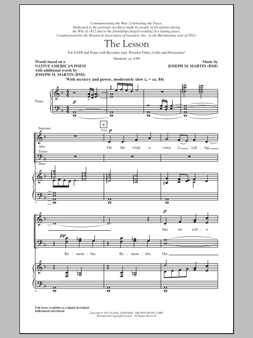 Joseph M. Martin The Lesson Sheet Music Notes & Chords for SATB - Download or Print PDF