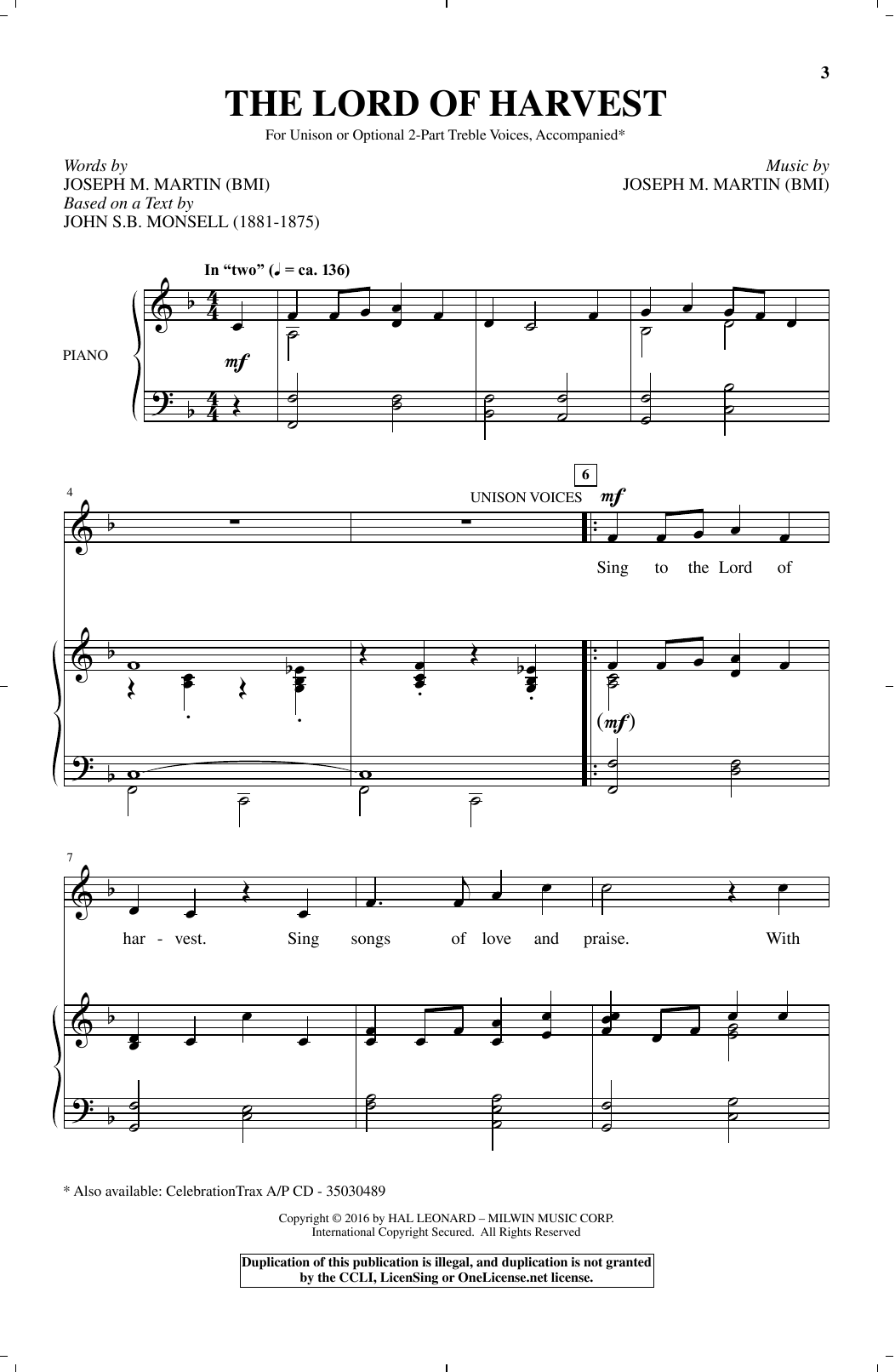Joseph M. Martin The Lord Of Harvest Sheet Music Notes & Chords for Unison Choral - Download or Print PDF