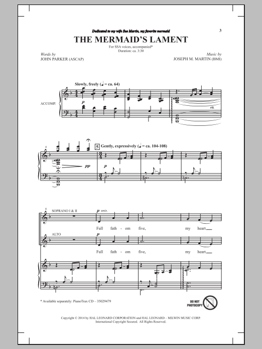 Joseph M. Martin The Mermaid's Lament Sheet Music Notes & Chords for SSA - Download or Print PDF