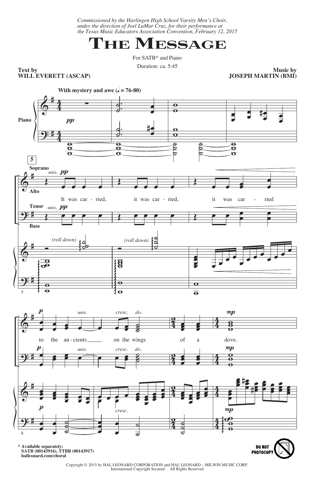 Joseph M. Martin The Message Sheet Music Notes & Chords for TTBB - Download or Print PDF