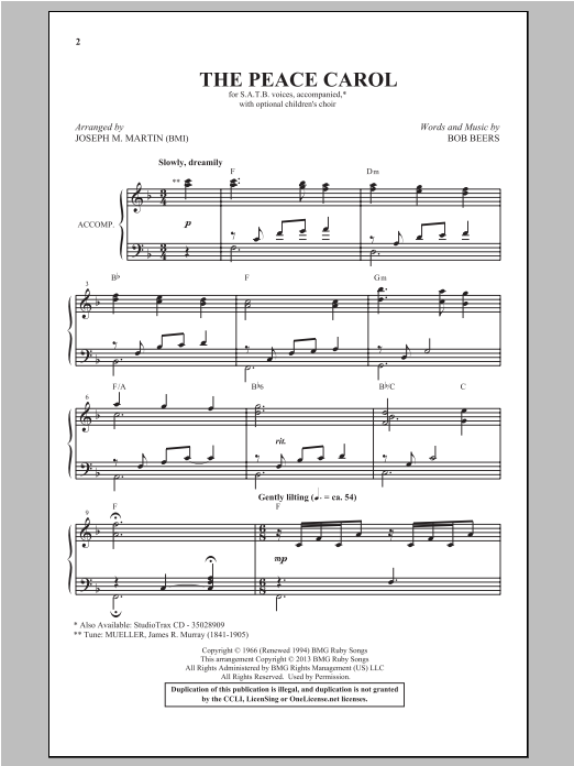 John Denver The Peace Carol (arr. Joseph M. Martin) Sheet Music Notes & Chords for SATB - Download or Print PDF