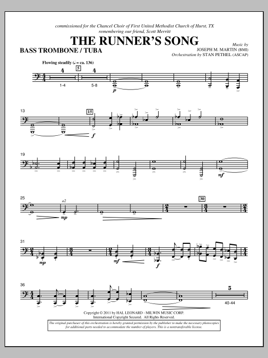 Joseph M. Martin The Runner's Song - Bass Trombone/Tuba Sheet Music Notes & Chords for Choir Instrumental Pak - Download or Print PDF