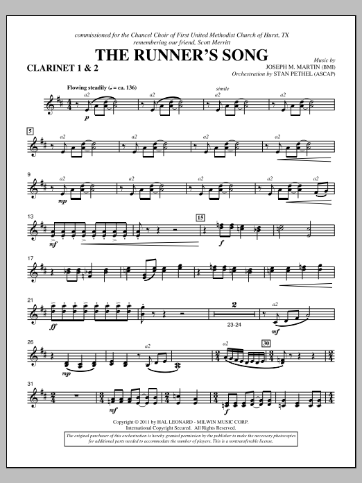 Joseph M. Martin The Runner's Song - Bb Clarinet 1,2 Sheet Music Notes & Chords for Choir Instrumental Pak - Download or Print PDF