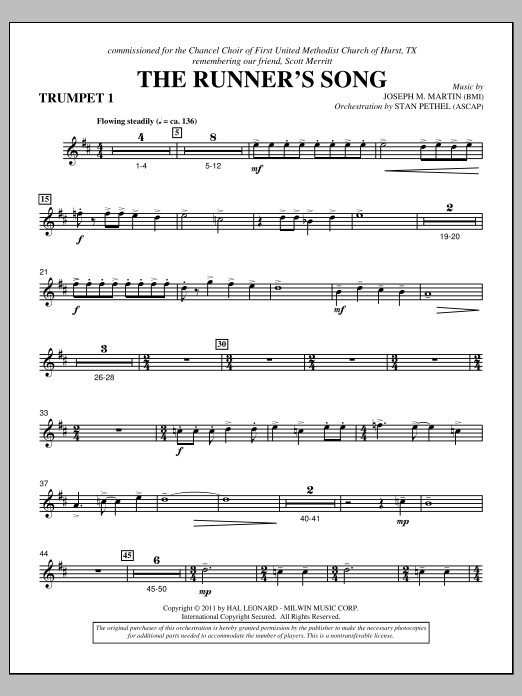 Joseph M. Martin The Runner's Song - Bb Trumpet 1 Sheet Music Notes & Chords for Choir Instrumental Pak - Download or Print PDF