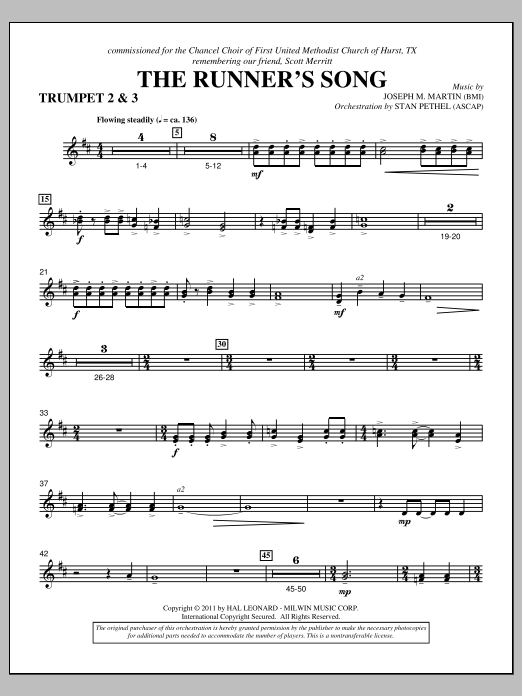 Joseph M. Martin The Runner's Song - Bb Trumpet 2,3 Sheet Music Notes & Chords for Choir Instrumental Pak - Download or Print PDF