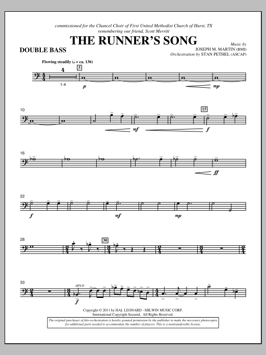 Joseph M. Martin The Runner's Song - Double Bass Sheet Music Notes & Chords for Choir Instrumental Pak - Download or Print PDF