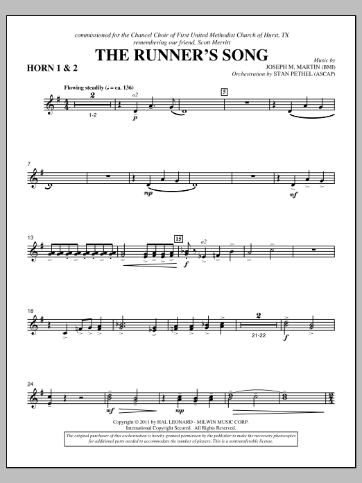 Joseph M. Martin The Runner's Song - F Horn 1,2 Sheet Music Notes & Chords for Choir Instrumental Pak - Download or Print PDF