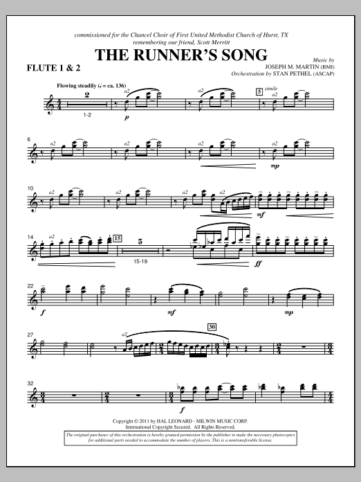 Joseph M. Martin The Runner's Song - Flute 1 & 2 Sheet Music Notes & Chords for Choir Instrumental Pak - Download or Print PDF