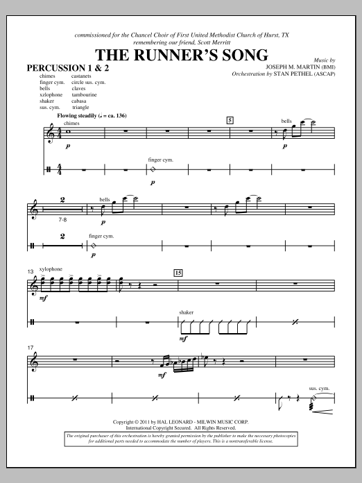 Joseph M. Martin The Runner's Song - Percussion 1 & 2 Sheet Music Notes & Chords for Choir Instrumental Pak - Download or Print PDF