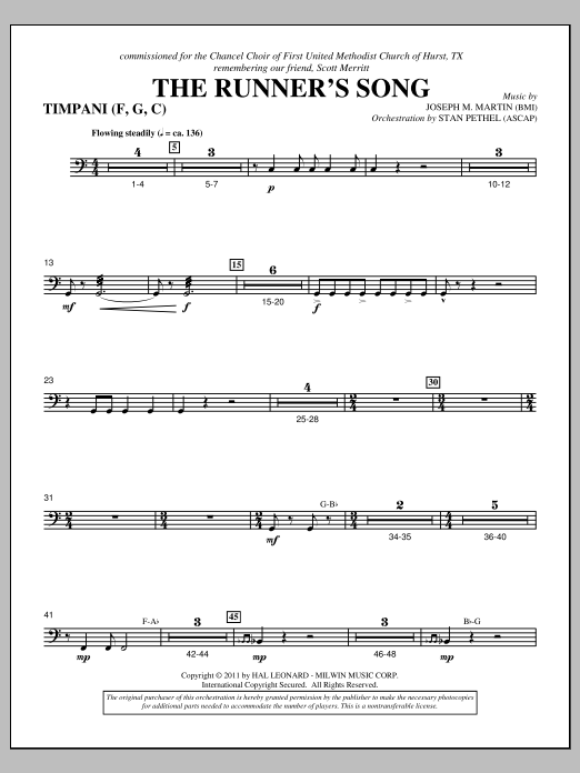 Joseph M. Martin The Runner's Song - Timpani Sheet Music Notes & Chords for Choir Instrumental Pak - Download or Print PDF