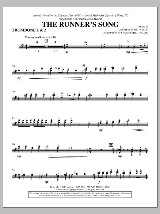 Joseph M. Martin The Runner's Song - Trombone 1 & 2 Sheet Music Notes & Chords for Choir Instrumental Pak - Download or Print PDF