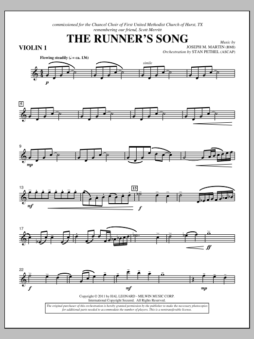 Joseph M. Martin The Runner's Song - Violin 1 Sheet Music Notes & Chords for Choir Instrumental Pak - Download or Print PDF