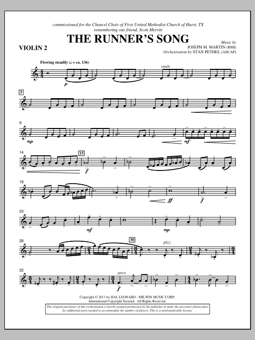 Joseph M. Martin The Runner's Song - Violin 2 Sheet Music Notes & Chords for Choir Instrumental Pak - Download or Print PDF