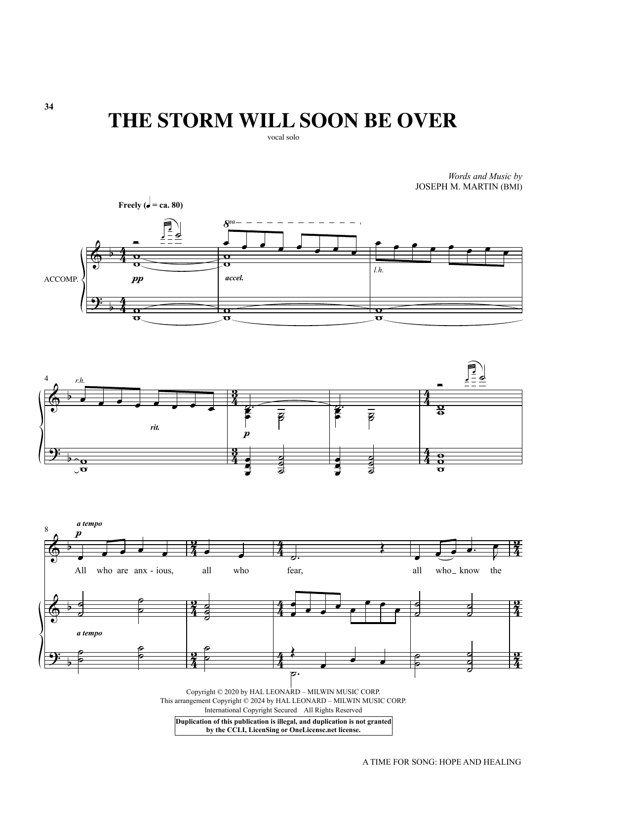 Joseph M. Martin The Storm Will Soon Be Over Sheet Music Notes & Chords for Piano & Vocal - Download or Print PDF