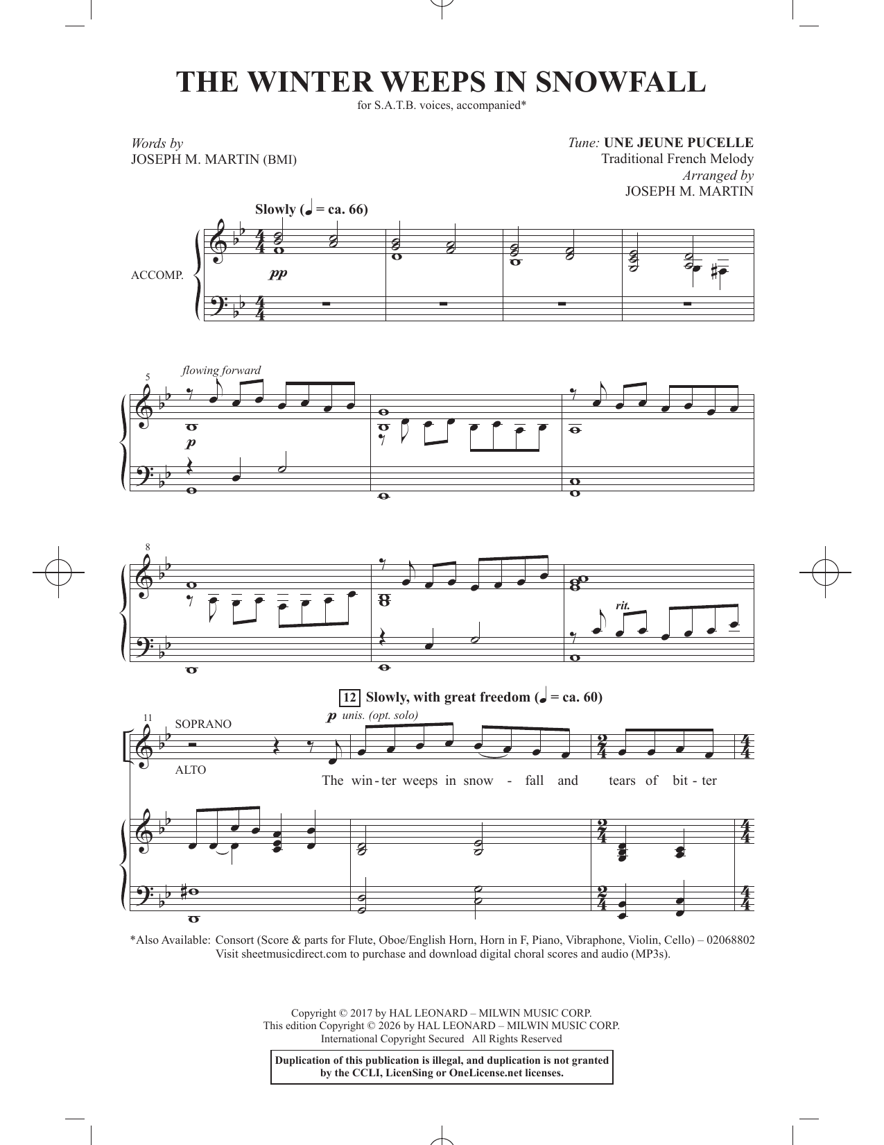 Traditional French Folk Song The Winter Weeps In Snowfall (arr. Joseph M. Martin) Sheet Music Notes & Chords for SATB Choir - Download or Print PDF