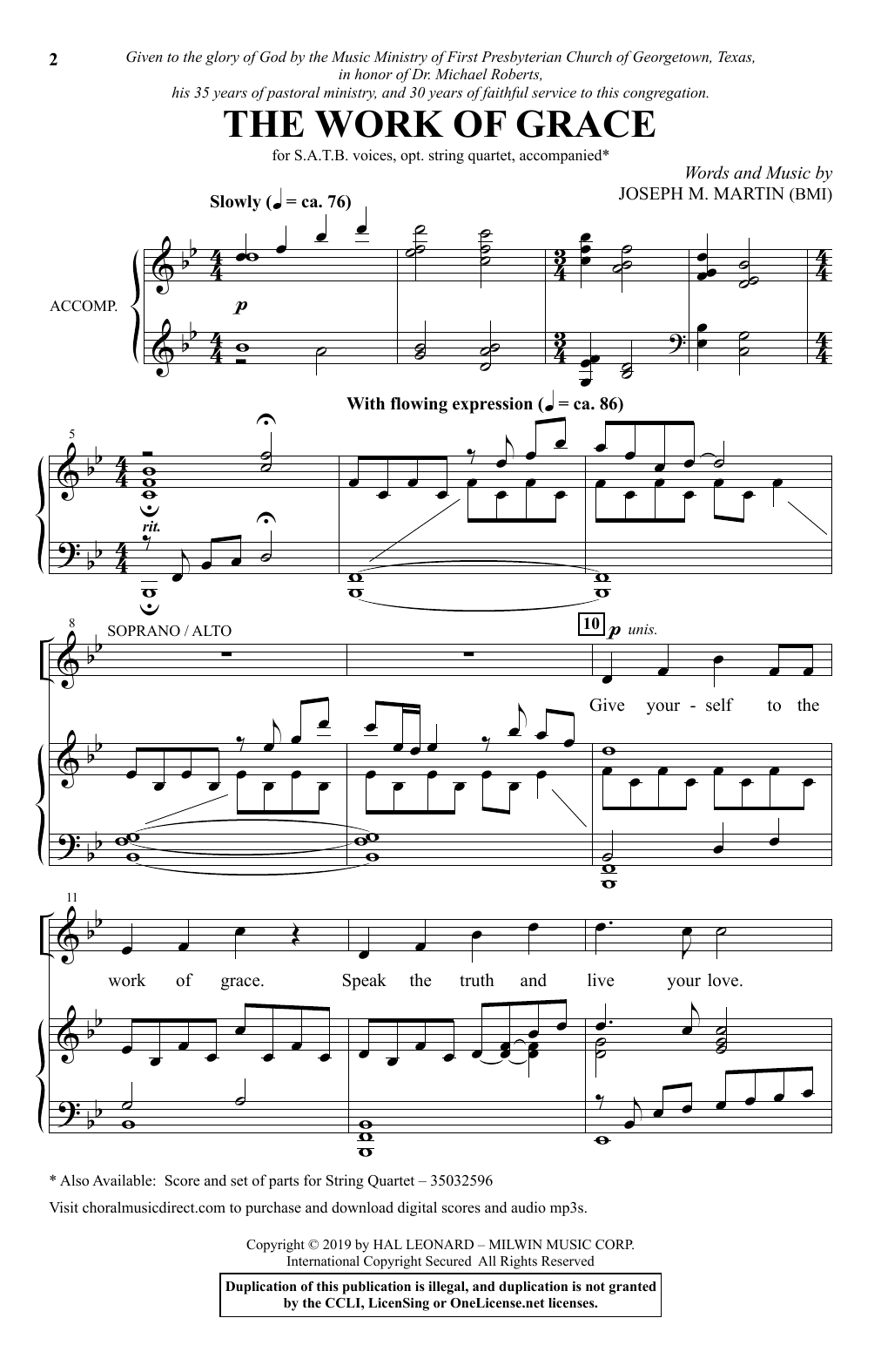 Joseph M. Martin The Work Of Grace Sheet Music Notes & Chords for SATB Choir - Download or Print PDF