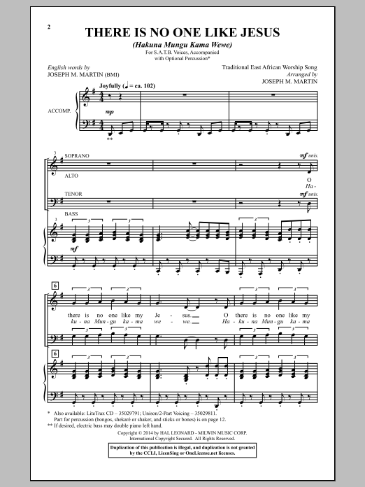 Joseph M. Martin There's No One Like Jesus (Hakuna Mungu Kama Wewe) Sheet Music Notes & Chords for Choral - Download or Print PDF