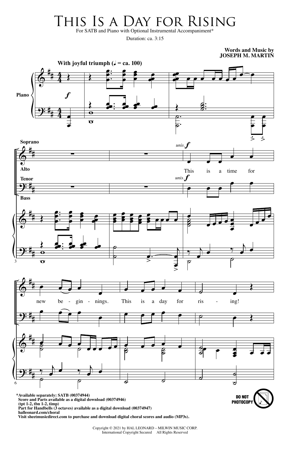 Joseph M. Martin This Is A Day For Rising Sheet Music Notes & Chords for SATB Choir - Download or Print PDF