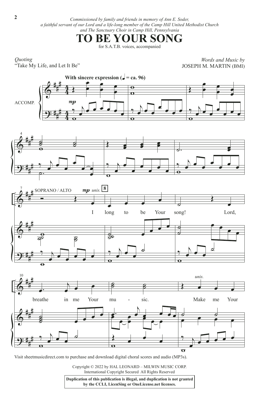 Joseph M. Martin To Be Your Song Sheet Music Notes & Chords for SATB Choir - Download or Print PDF