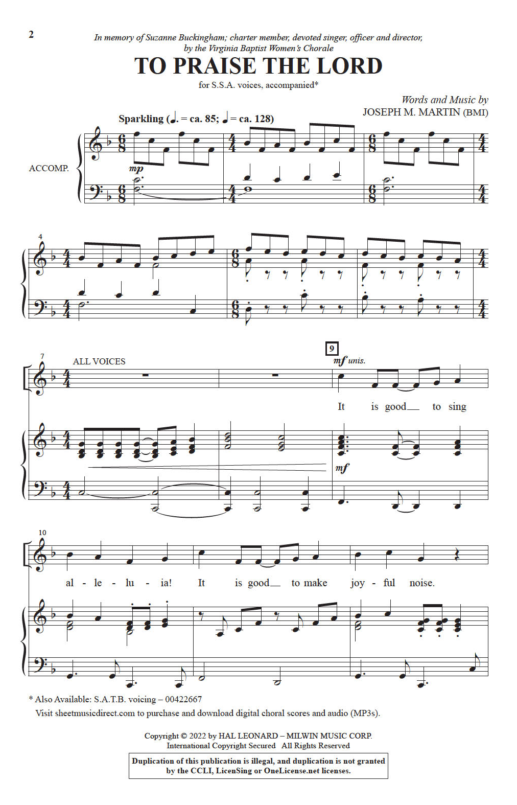 Joseph M. Martin To Praise The Lord Sheet Music Notes & Chords for SSA Choir - Download or Print PDF