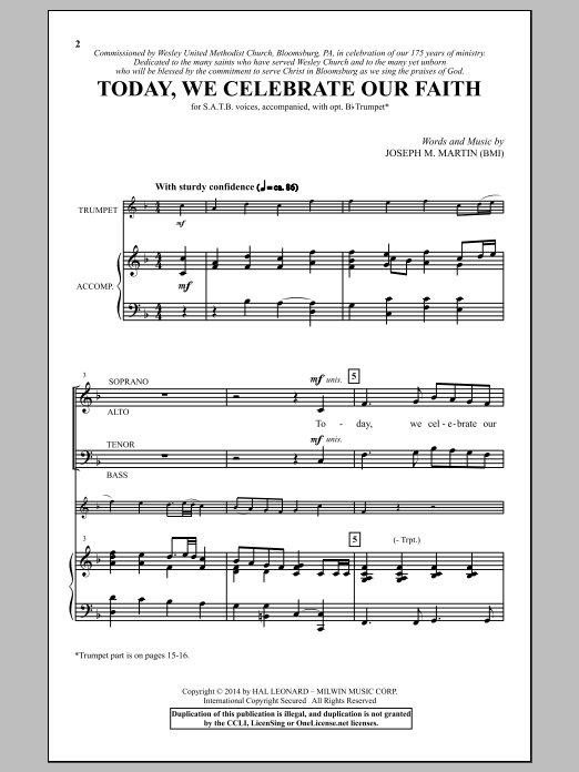 Joseph M. Martin Today, We Celebrate Our Faith Sheet Music Notes & Chords for Choral - Download or Print PDF