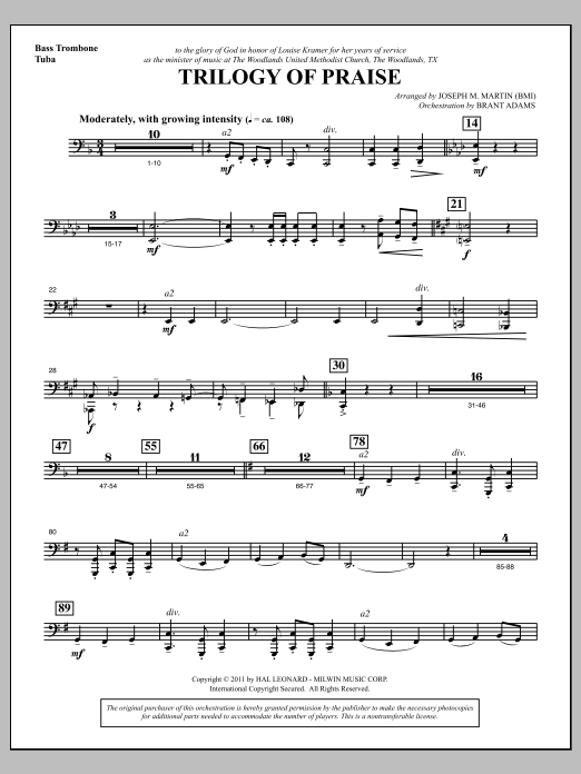 Joseph M. Martin Trilogy Of Praise - Bass Trombone/Tuba Sheet Music Notes & Chords for Choir Instrumental Pak - Download or Print PDF