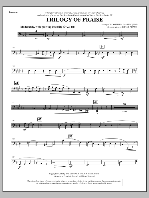 Joseph M. Martin Trilogy Of Praise - Bassoon Sheet Music Notes & Chords for Choir Instrumental Pak - Download or Print PDF