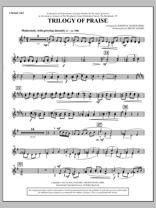 Joseph M. Martin Trilogy Of Praise - Bb Clarinet 1,2 Sheet Music Notes & Chords for Choir Instrumental Pak - Download or Print PDF