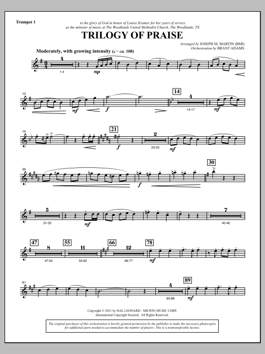 Joseph M. Martin Trilogy Of Praise - Bb Trumpet 1 Sheet Music Notes & Chords for Choir Instrumental Pak - Download or Print PDF