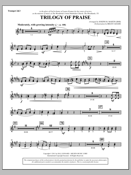 Joseph M. Martin Trilogy Of Praise - Bb Trumpet 2,3 Sheet Music Notes & Chords for Choir Instrumental Pak - Download or Print PDF