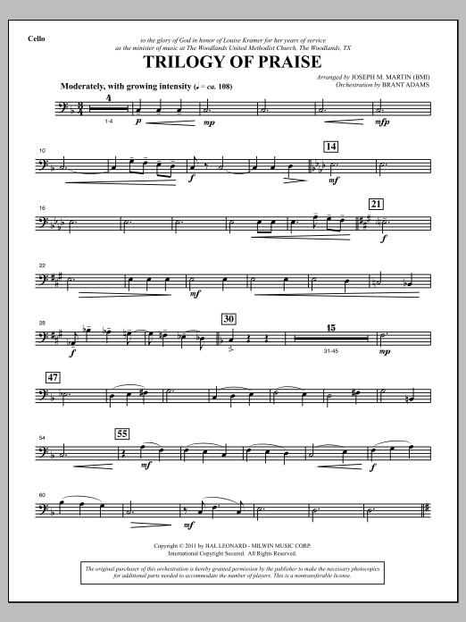 Joseph M. Martin Trilogy Of Praise - Cello Sheet Music Notes & Chords for Choir Instrumental Pak - Download or Print PDF