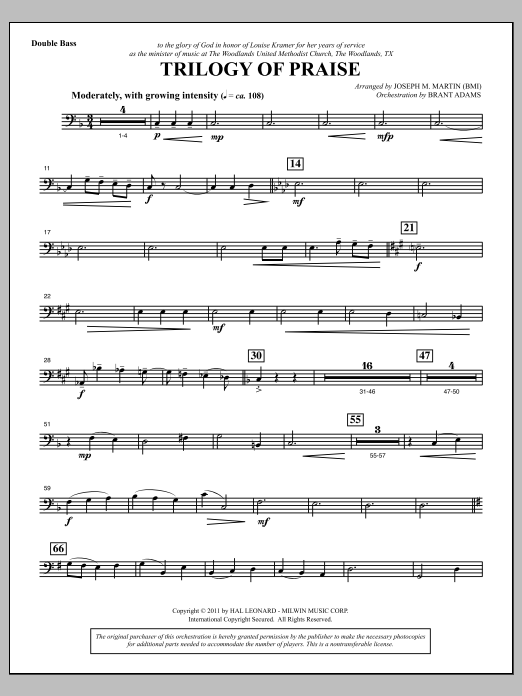 Joseph M. Martin Trilogy Of Praise - Double Bass Sheet Music Notes & Chords for Choir Instrumental Pak - Download or Print PDF