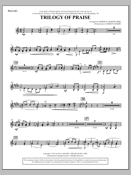 Joseph M. Martin Trilogy Of Praise - F Horn 1,2 Sheet Music Notes & Chords for Choir Instrumental Pak - Download or Print PDF