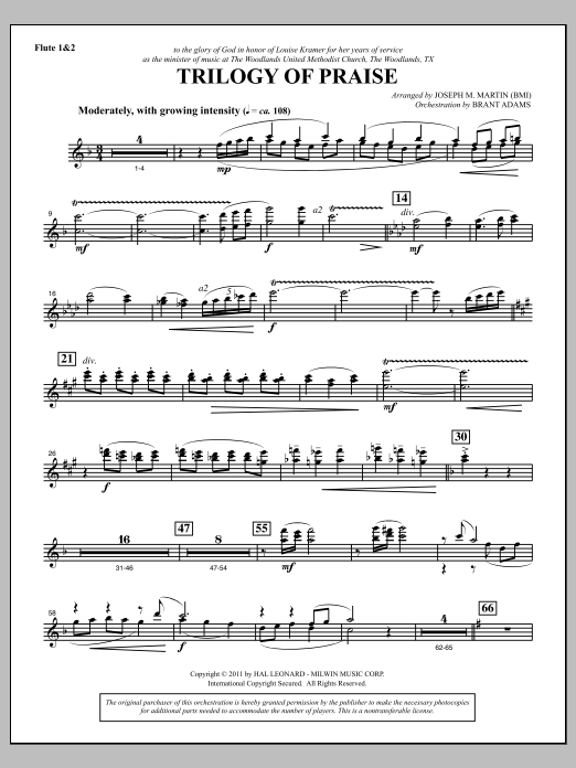 Joseph M. Martin Trilogy Of Praise - Flute 1 & 2 Sheet Music Notes & Chords for Choir Instrumental Pak - Download or Print PDF