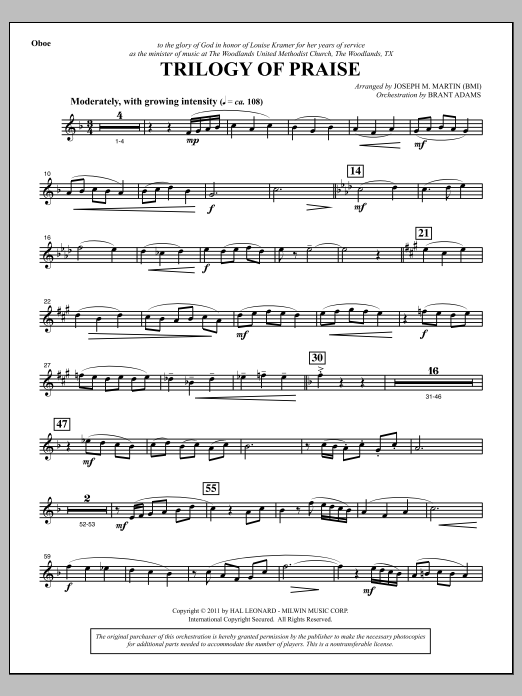 Joseph M. Martin Trilogy Of Praise - Oboe Sheet Music Notes & Chords for Choir Instrumental Pak - Download or Print PDF