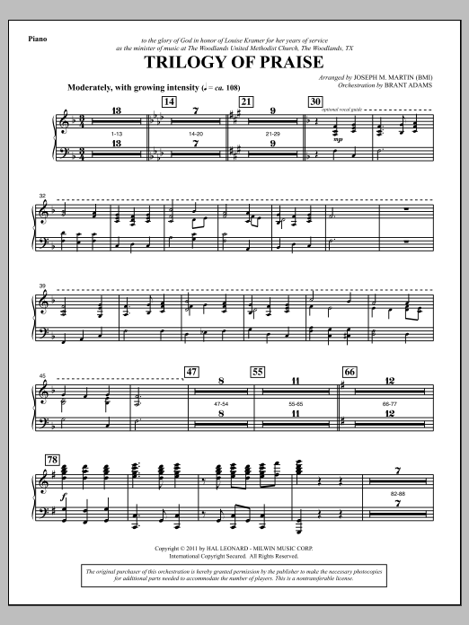 Joseph M. Martin Trilogy Of Praise - Piano Sheet Music Notes & Chords for Choir Instrumental Pak - Download or Print PDF