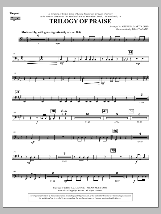 Joseph M. Martin Trilogy Of Praise - Timpani Sheet Music Notes & Chords for Choir Instrumental Pak - Download or Print PDF