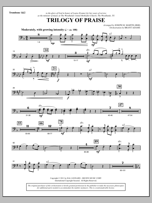 Joseph M. Martin Trilogy Of Praise - Trombone 1 & 2 Sheet Music Notes & Chords for Choir Instrumental Pak - Download or Print PDF