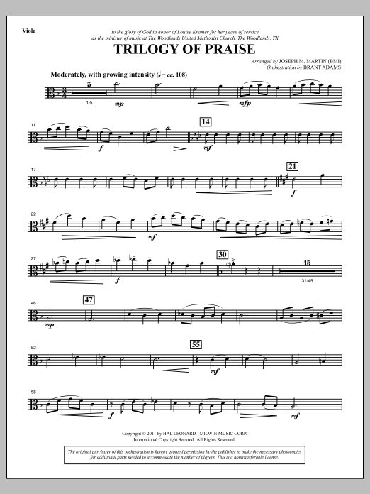 Joseph M. Martin Trilogy Of Praise - Viola Sheet Music Notes & Chords for Choir Instrumental Pak - Download or Print PDF