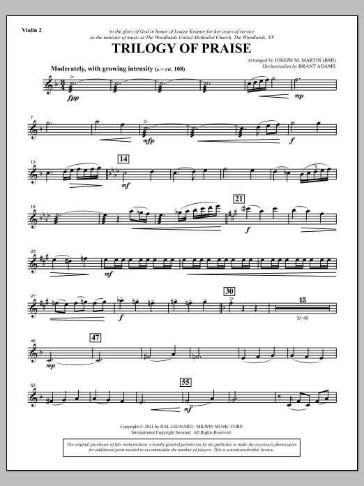 Joseph M. Martin Trilogy Of Praise - Violin 2 Sheet Music Notes & Chords for Choir Instrumental Pak - Download or Print PDF