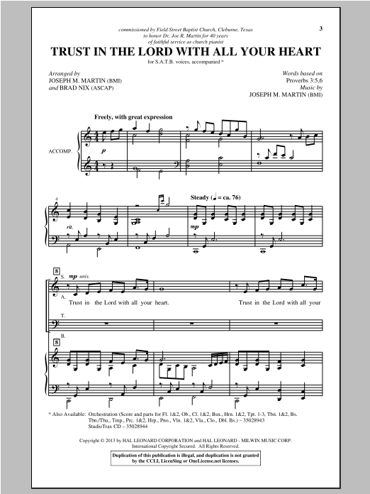 Joseph M. Martin Trust In The Lord With All Your Heart Sheet Music Notes & Chords for SATB - Download or Print PDF
