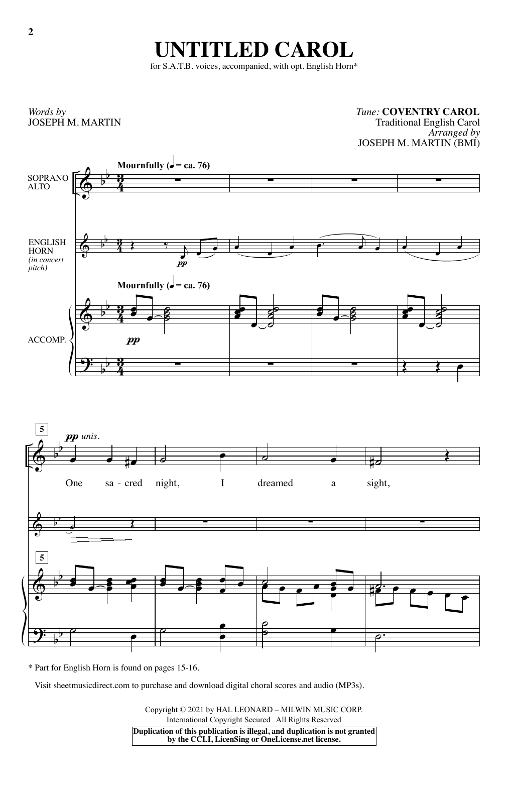 Joseph M. Martin Untitled Carol Sheet Music Notes & Chords for SATB Choir - Download or Print PDF