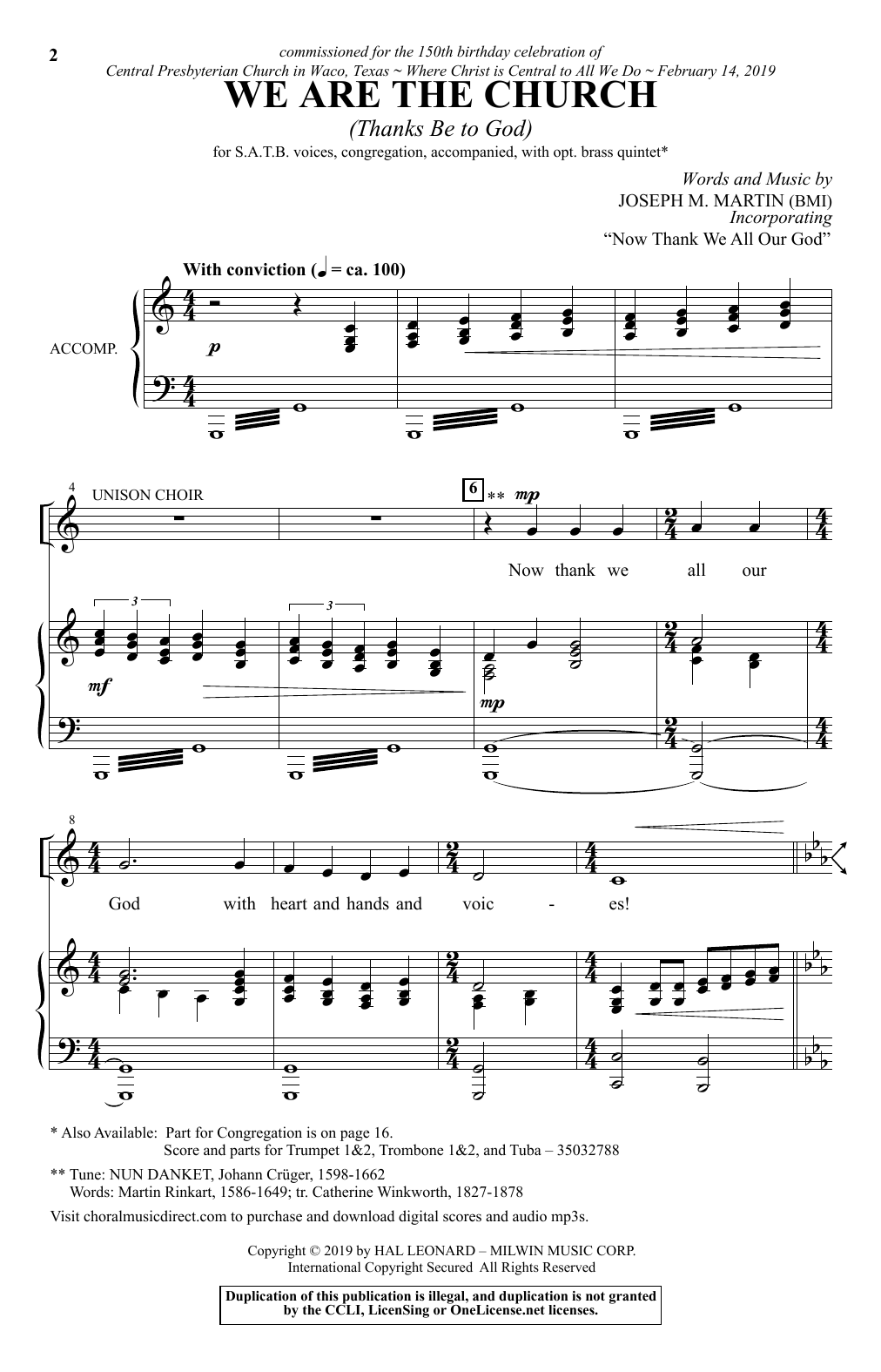 Joseph M. Martin We Are The Church (Thanks Be To God) Sheet Music Notes & Chords for SATB Choir - Download or Print PDF