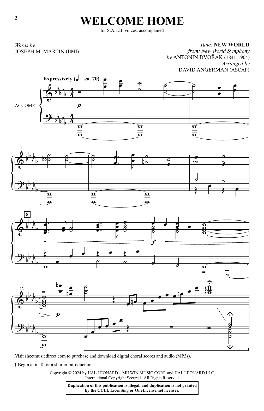 Joseph M. Martin Welcome Home (arr. David Angerman) Sheet Music Notes & Chords for SATB Choir - Download or Print PDF
