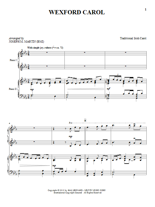 Joseph M. Martin Wexford Carol Sheet Music Notes & Chords for Piano Duet - Download or Print PDF